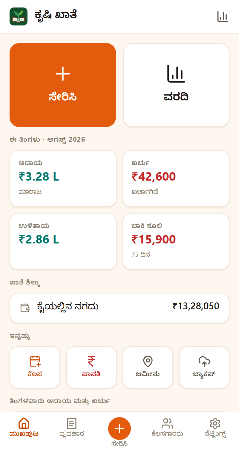 The home screen, showing this month's income and expenses